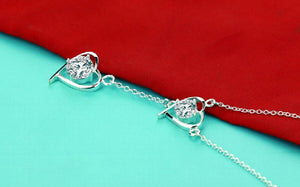 925 Silver Heart Pendant Necklace with Zircon, Charm Bijoux