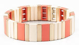 Rainbow Bracelet Women Enamel Tile Alloy Beaded Stackable Elasticity Bangles