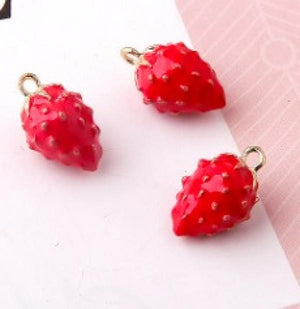 20pcs 3D Retro Strawberry Earrings Drop Alloy Enamel Charm DIY Accessories