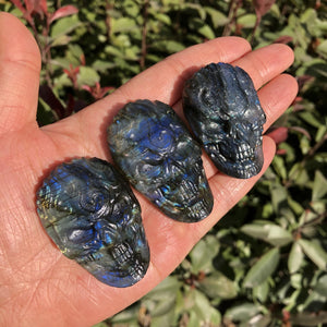 Labradorite Skull Necklace Pendant Carved Statue Decoration Crystal Gift