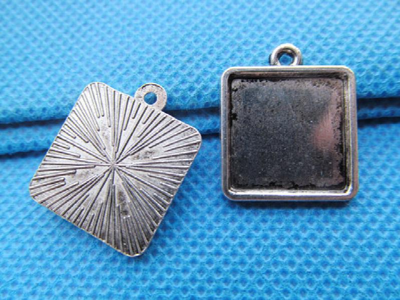100pcs Square Base Setting Tray Bezel Pendant Charm 15mm Cabochon DIY Accessory