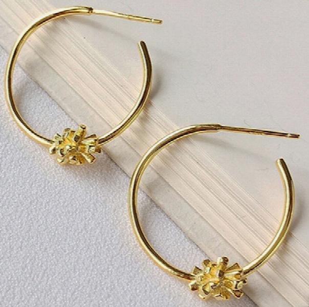 Korean Style 925 Silver Flower Hoop Earrings