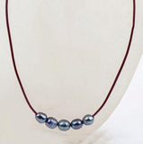 Gray Freshwater Pearl Leather Necklace 9-10mm - Real Natural Pearls Jewelry