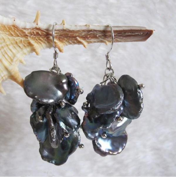 Peacock Keshi Freshwater Pearl Earrings 9x15mm S925 Silver Dangle Grape Earring
