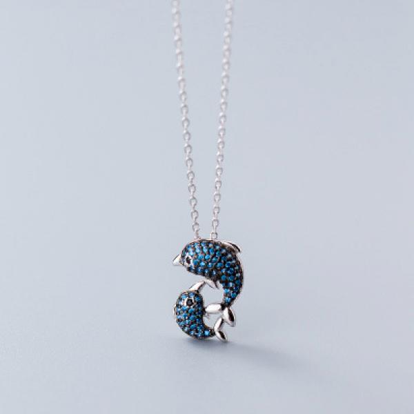 S925 Sterling Silver Dolphin Whale Pendant Necklace Set
