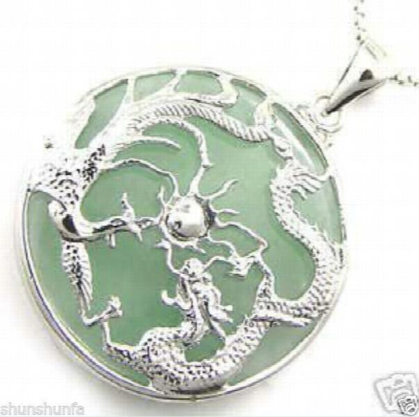 Green Natural Jade Dragon Feng Jewelry Pendant Necklace