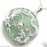 Green Natural Jade Dragon Feng Jewelry Pendant Necklace