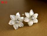 925 Sterling Silver Shell Flower Diamond Earrings Jewelry