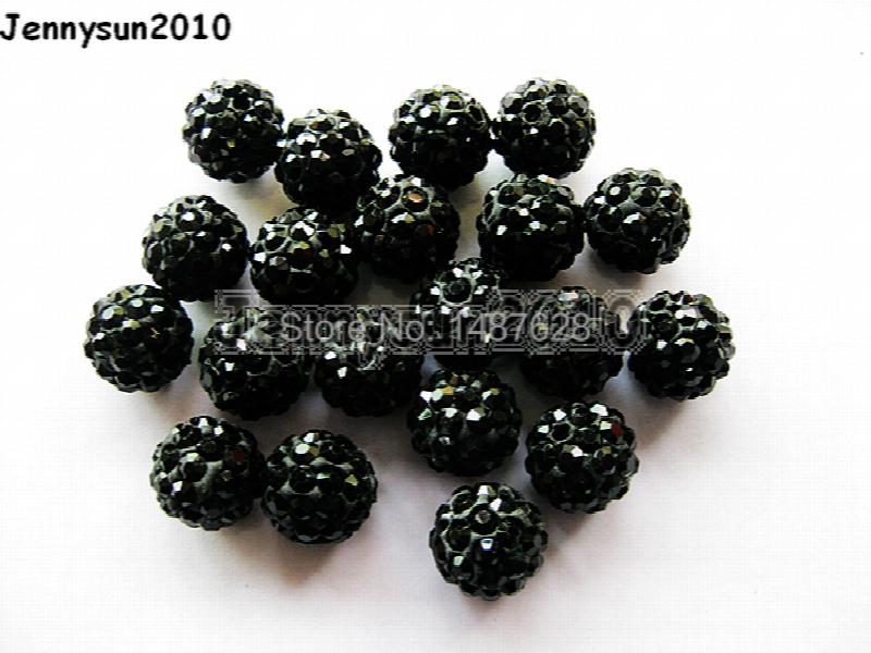 10mm Jet Top Czech Crystal Rhinestones Pave Clay Round Disco Ball Spacer Beads