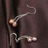 Pink Lavender Freshwater Pearl Dangle Earrings S925 Silver