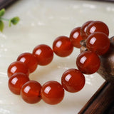 Zheru Jewelry Natural Agate Chalcedony Red Bead Bracelet