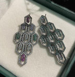 S925 Sterling Silver Hexagonal Hollow Diamond Zircon Crystal Earrings DIY