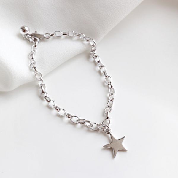 925 Sterling Silver Star Bead Bracelet for Women