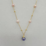 Natural Freshwater Pearl Necklace 18K Plated Big Round Pearl Pendant