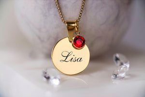 Custom Engraved Birthstone Necklace - Personalised Name - Special Words Gift