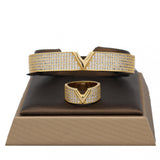 V-Shape Bracelet Set with Zircon Ring - Bracelet Jewelry
