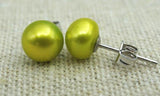 Lime Green Pearl Earrings in S925 Sterling Silver