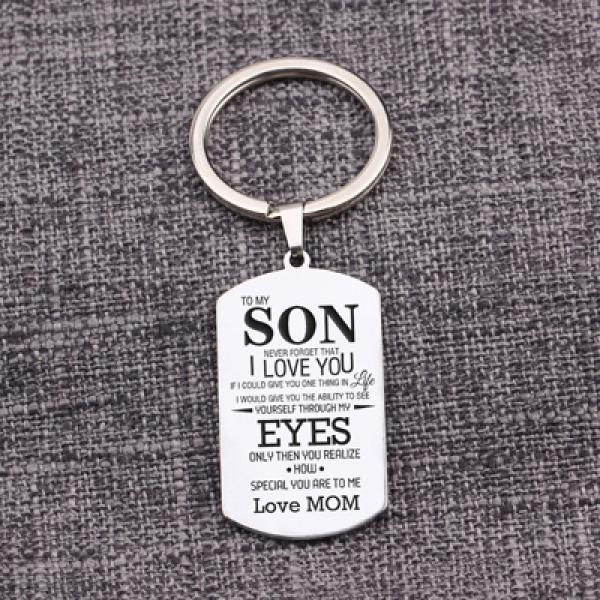 Son Gift Keychain Stainless Steel Dog Tag Pendant Love Mom Charm Jewelry