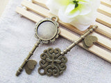 50pcs Filigree Heart Key Pendant Charm/Base Setting Tray 20mm Cabochon DIY