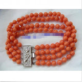 4-row 6mm Pink Coral Bracelet