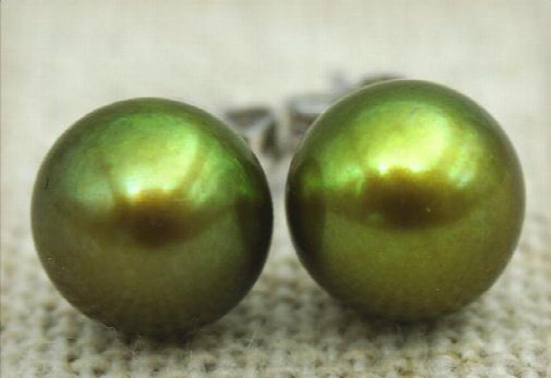 AA Green Pearl Earrings 8mm Freshwater Pearl S925 Sterling Silver Stud