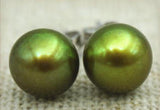 AA Green Pearl Earrings 8mm Freshwater Pearl S925 Sterling Silver Stud