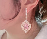 Emerald Crystal Diamond Zircon Earrings, S925 Silver Needle, Copper Plated