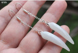 925 Silver Natural Water Jade Inlaid Long Earrings