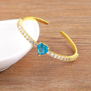 Heart Rhinestone Crystal Bracelet for Women Cuff Bangle