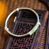 Green Jade Bamboo Bracelets Carved Bangles Chalcedony Bracelet 925 Silver