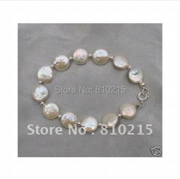 Freshwater Coin Pearl Bracelet AA 13-14MM 7.5inch Pearl Jewelry