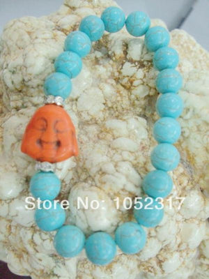 10mm Howlite Bead Orange Buddha Head Bracelet