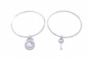 Rhinestone Lock & Key Drop Bangle Bracelet
