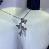 Butterfly Long Chain Pendant Necklace for Women Zircon Stone Choker