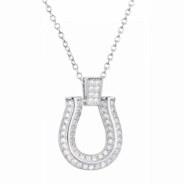925 Silver Long Chain Horseshoes Necklace Zircon CZ Japan Jewelry