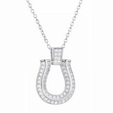 925 Silver Long Chain Horseshoes Necklace Zircon CZ Japan Jewelry