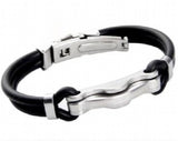 Men Women Bangle Bracelet Stainless Steel Rubber Cuff Couple Bracelet