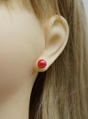 Red Freshwater Pearl Stud Earrings for Women