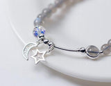 Real 925 Sterling Silver MoonSTONE Moon & Star Charms Bracelet
