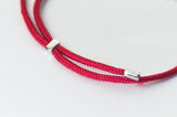 925 Sterling Silver Red Rope Braid Lucky Bar Bracelet