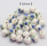 50 pcs Porcelain Beads, DIY Ceramic Loose Beads, Flower Pattern, Round Shape