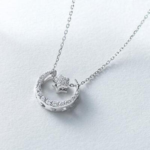 925 Silver Micro Pave CZ Moon Star Necklace Set