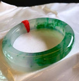 Zheru Jewelry Natural Burmese Jade 54-64mm Light Green Flower Bangle