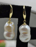 Natural Australian South Sea Pearl Gourd Earrings 14K/20 Hook