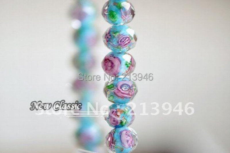 8MM Lake Flower Crystal Bead Lampwork Glass Loose Beads Lot