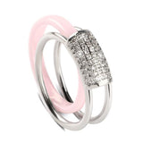 2pcs CZ Crystal Silver Pink Ceramic Rings Hollow Rhinestone Ring Jewelry