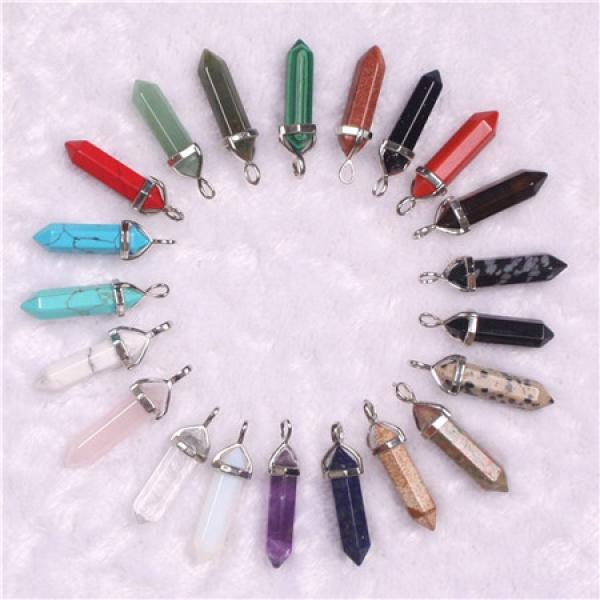 24 Mixed Natural Stone Quartz Point Pendant Chakra Pendulum