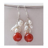 Red Jade Pearl Earrings 10mm Sterling Silver Hook Lady Gift