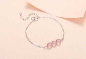 Strawberry Crystal Bracelet 925 Silver Plated Natural Crystal Beads