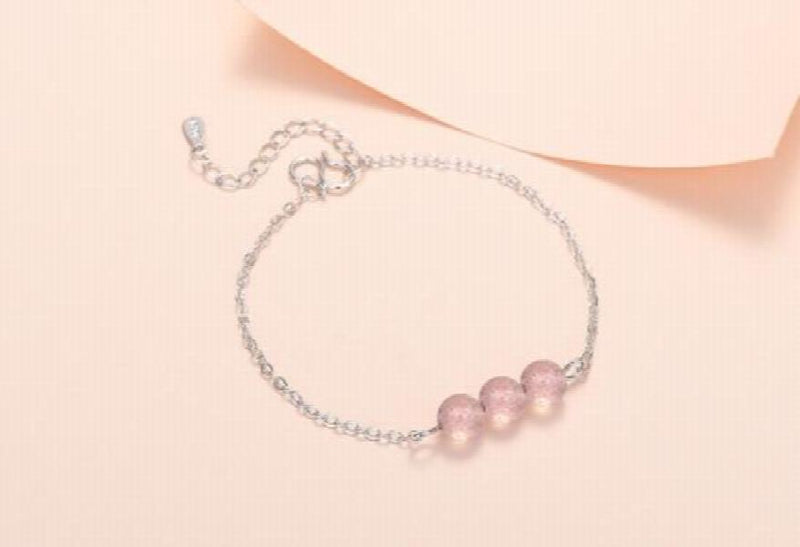Strawberry Crystal Bracelet 925 Silver Plated Natural Crystal Beads